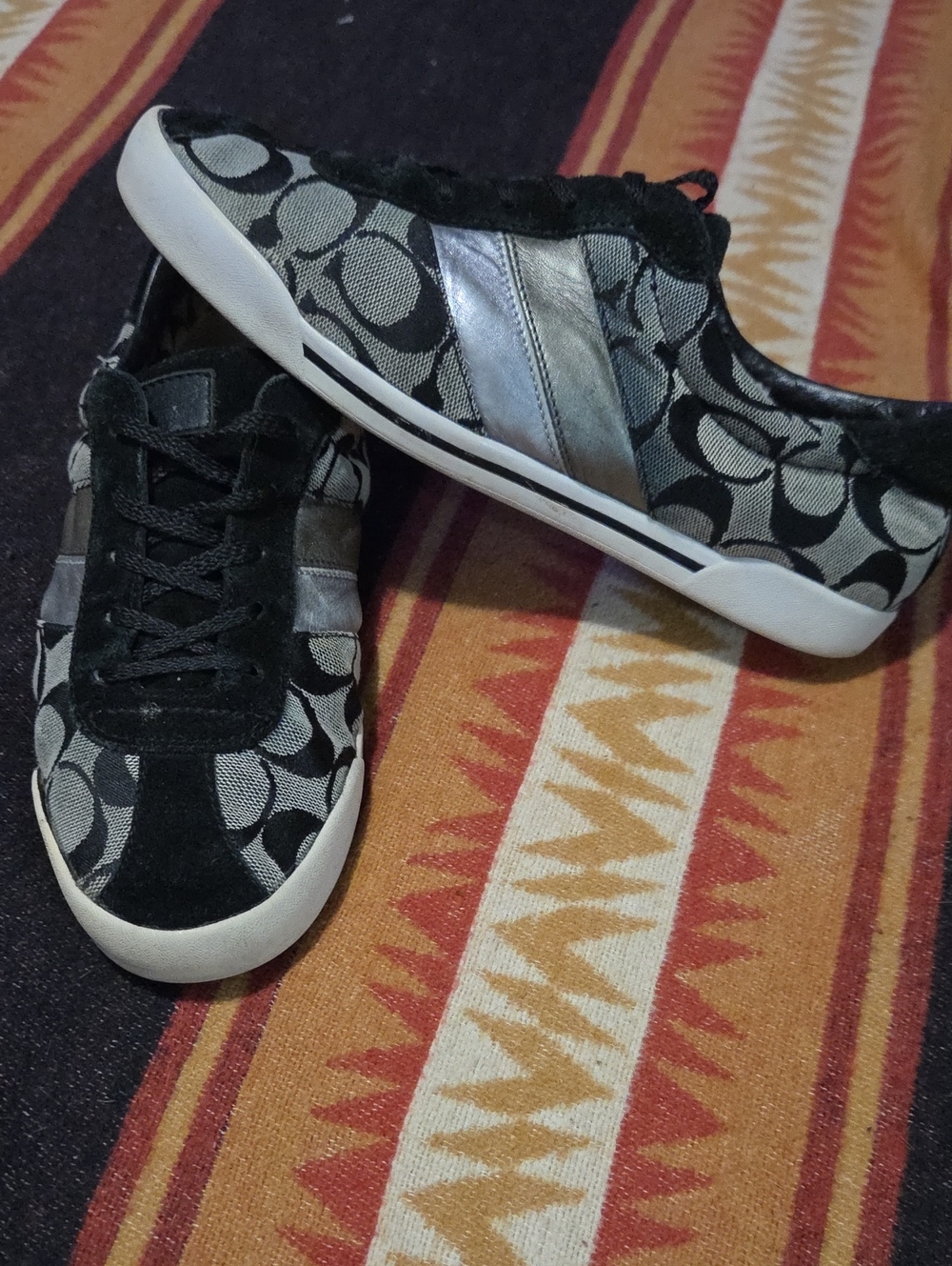 Coach Black and Silver Signature Canvas Low-Top Sneakers